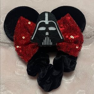 Red and Black Sequin Bow with Character Accent